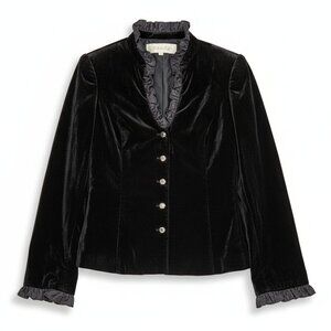 Velvet Jacket Size 12 Perla de Pari Black Romantic Goth Vintage Ruffles